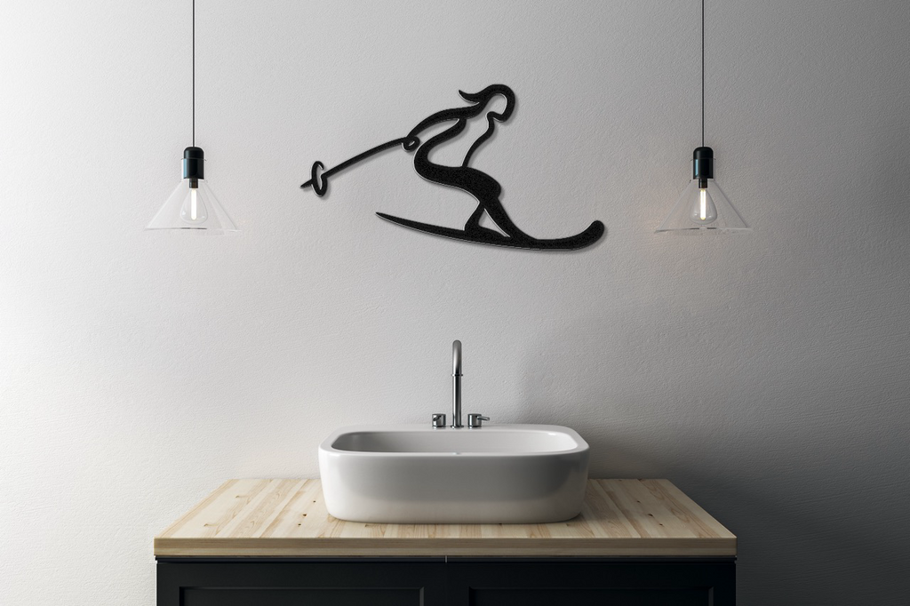 Lady Skiing Metal Wall Art
