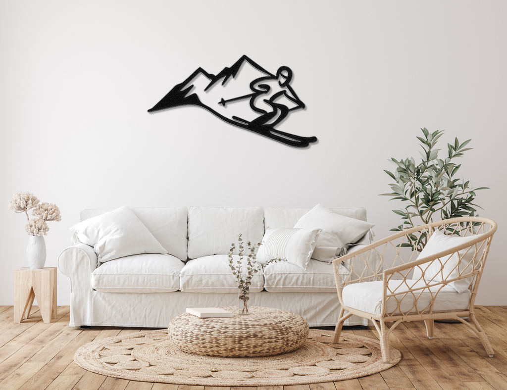 Skier and Mountain Metal Wall Art