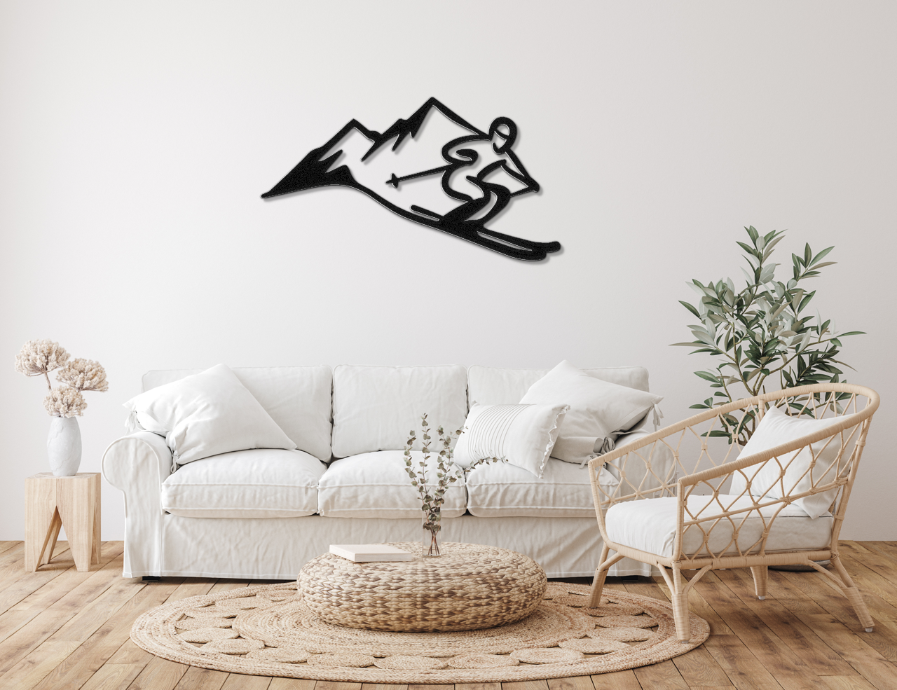 Skier and Mountain Metal Wall Art