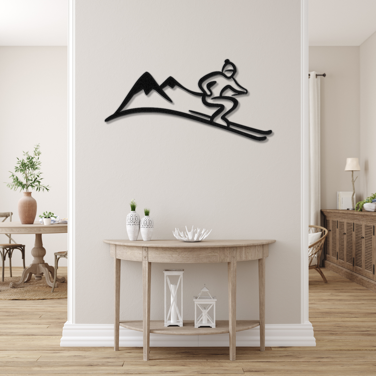 Skier and Mountain Metal Wall Art
