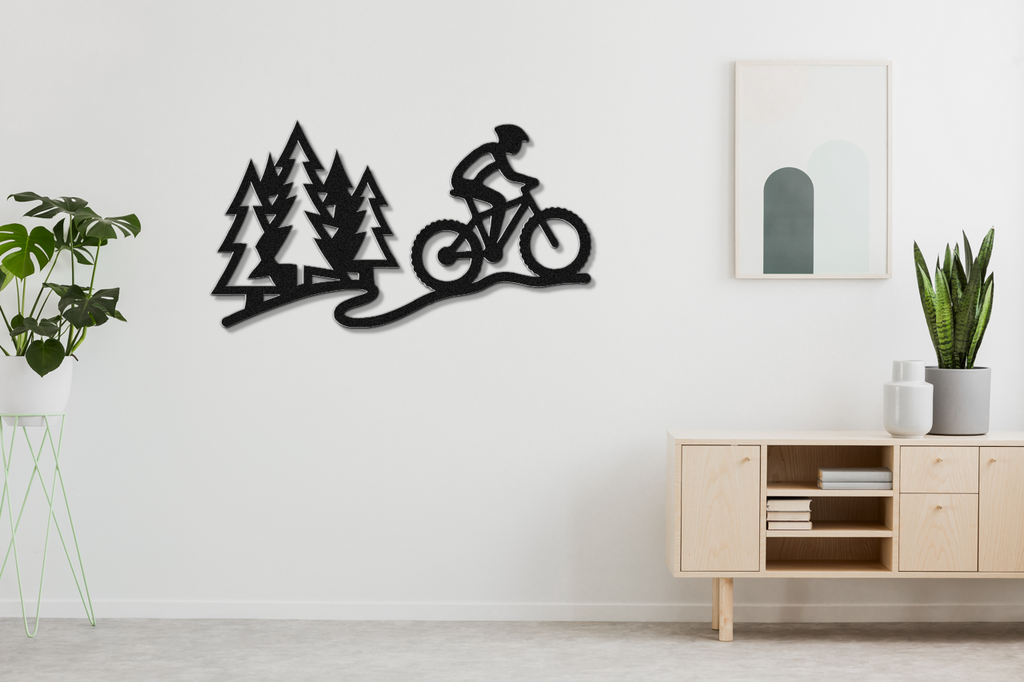 Cycling in the Pines Metal Wall Art