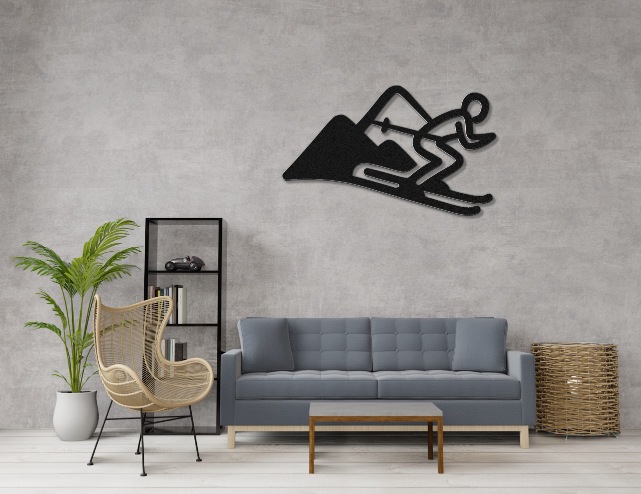 Skier and Mountain Metal Wall Art