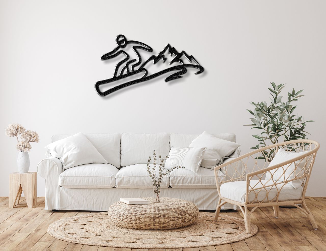 Snowboarder with Mountains Metal Wall Art