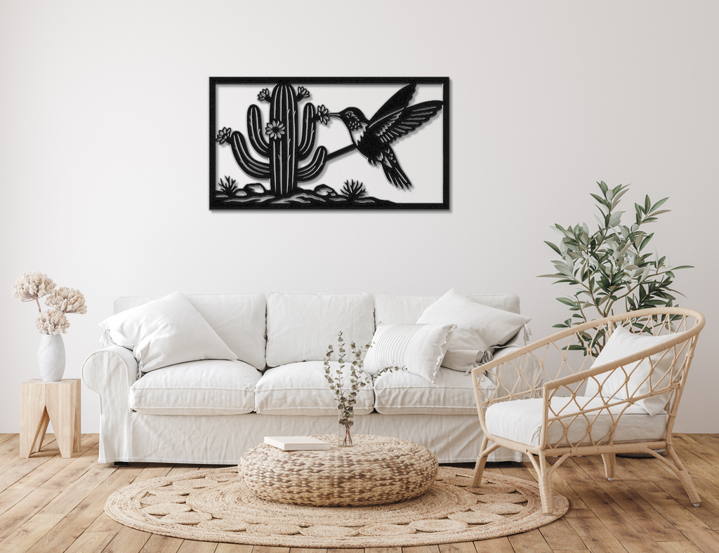 Hummingbird and Saguaro Metal Wall Art
