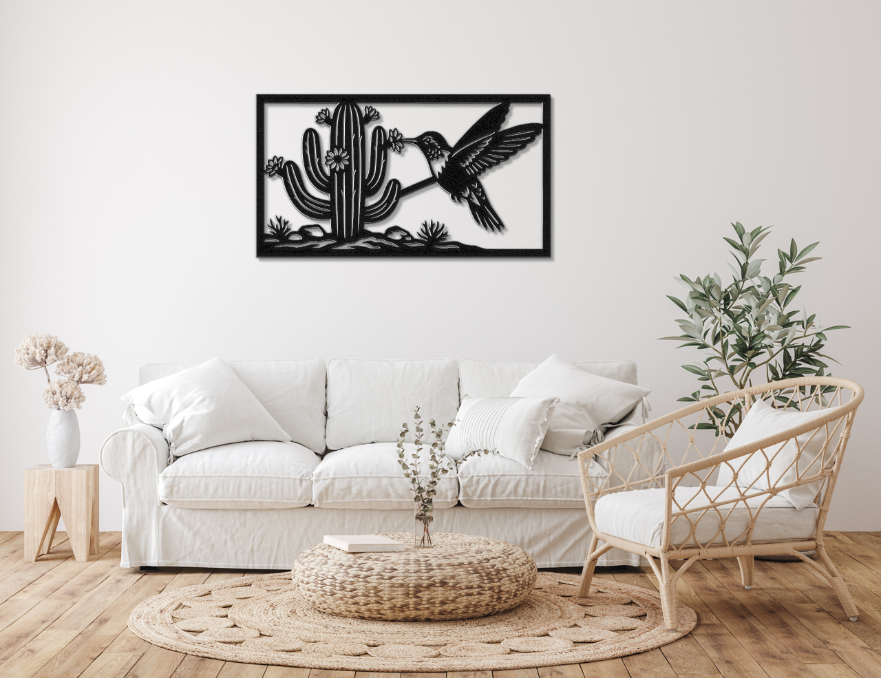 Hummingbird and Saguaro Metal Wall Art