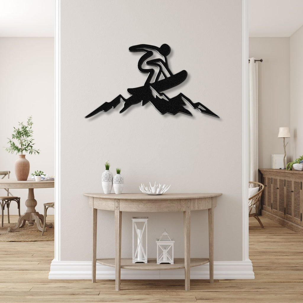 Snowboarder with Mountains Metal Wall Art