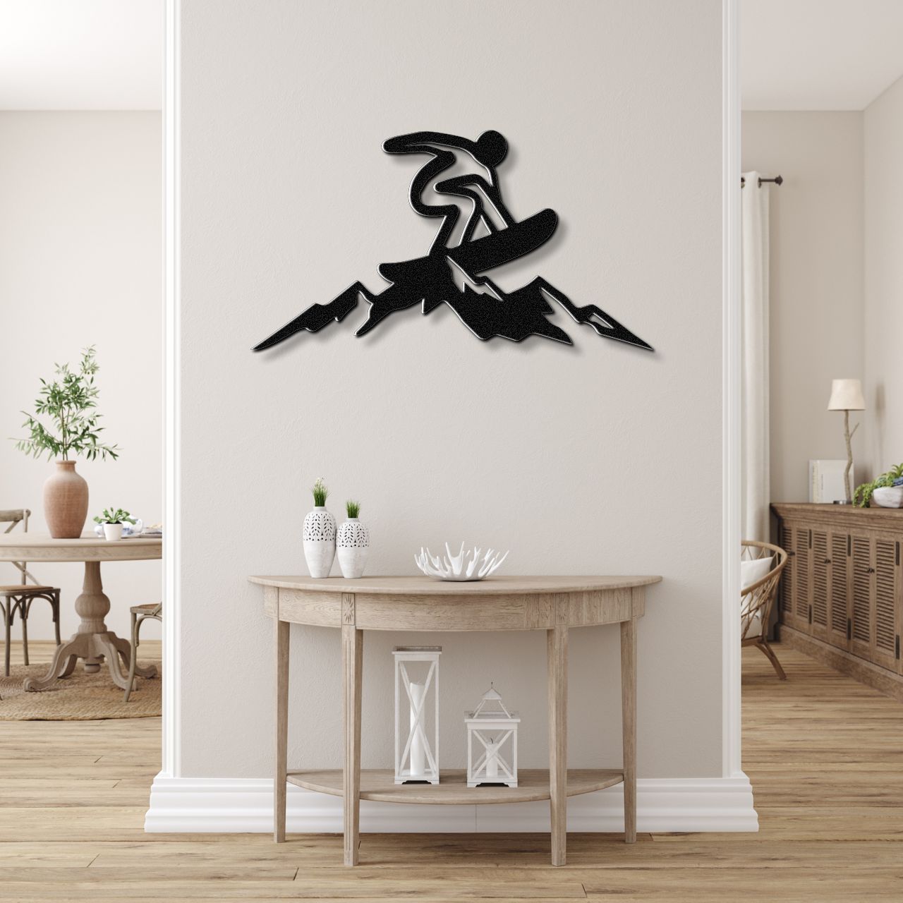 Snowboarder with Mountains Metal Wall Art