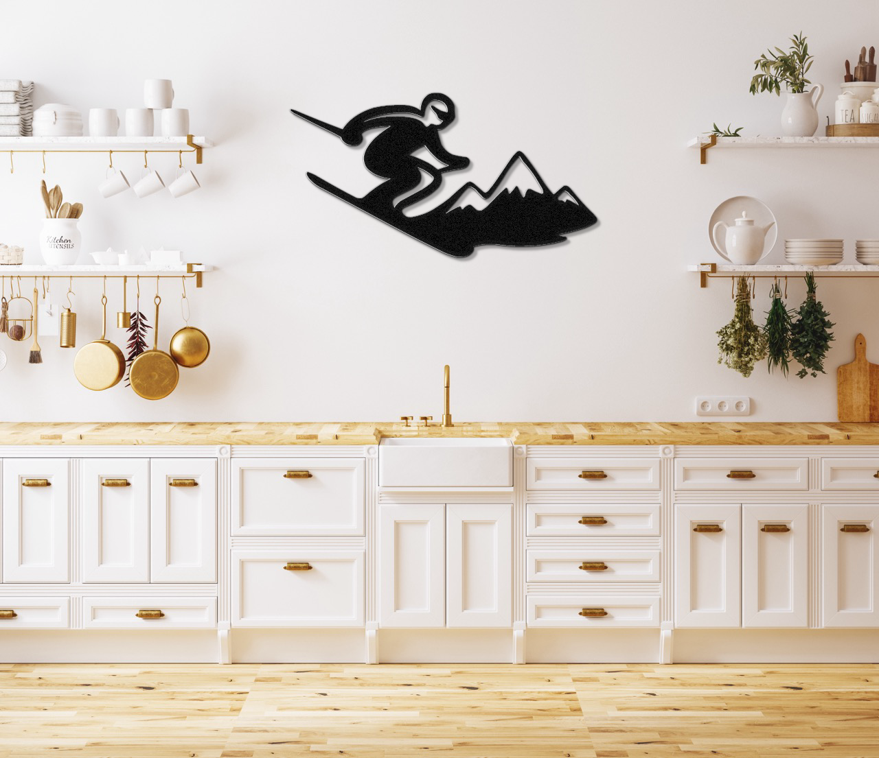 Skier and Mountain Metal Wall Art
