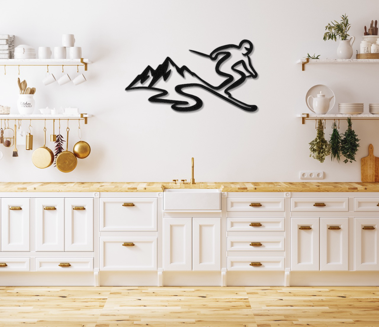 Skier and Mountain Metal Wall Art