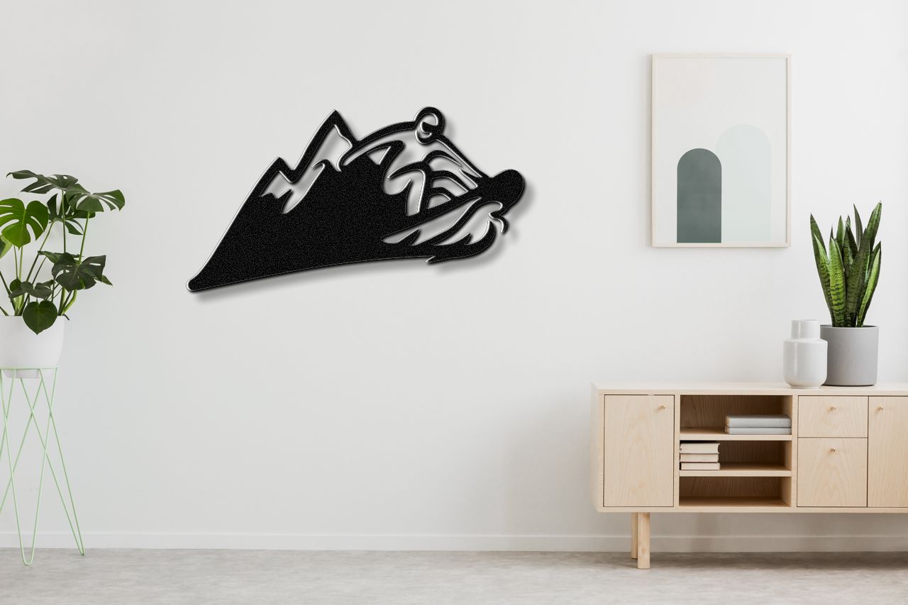 Snowboarder with Mountains Metal Wall Art