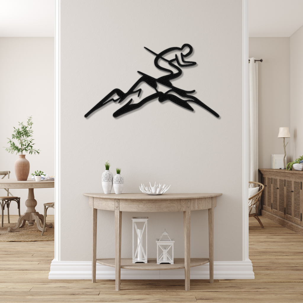 Skier and Mountain Metal Wall Art