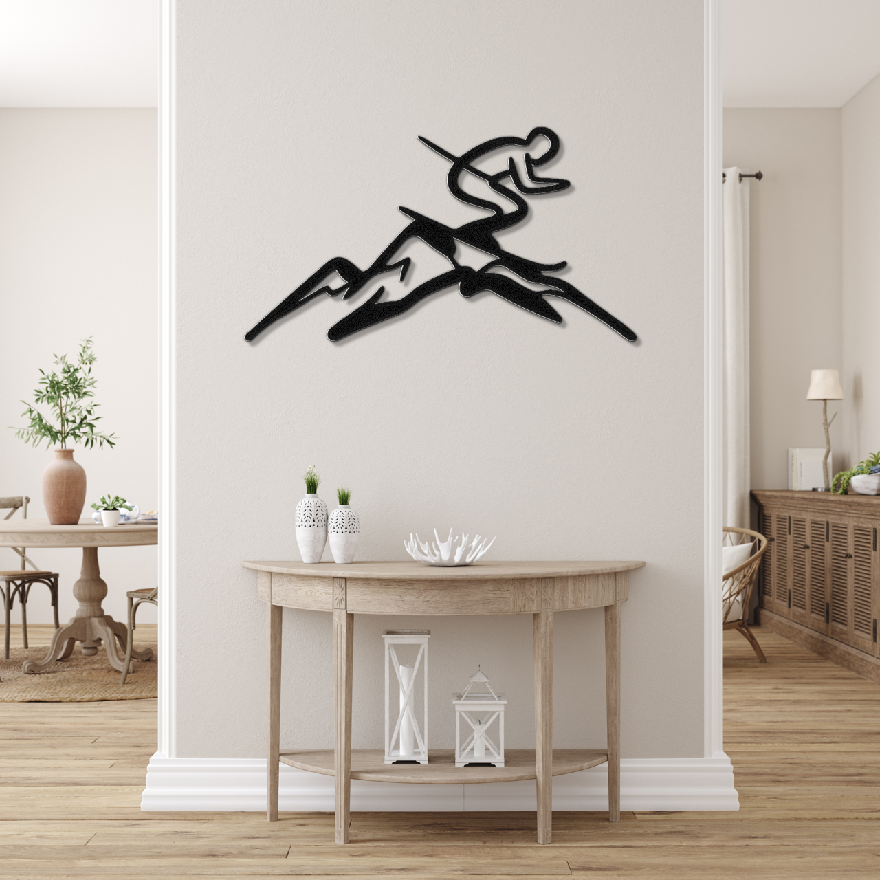 Skier and Mountain Metal Wall Art