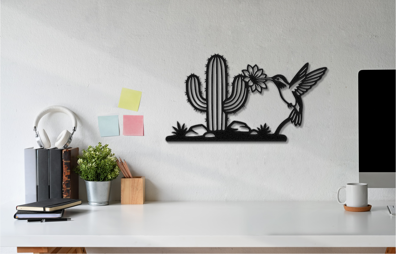 Hummingbird and Saguaro Metal Wall Art