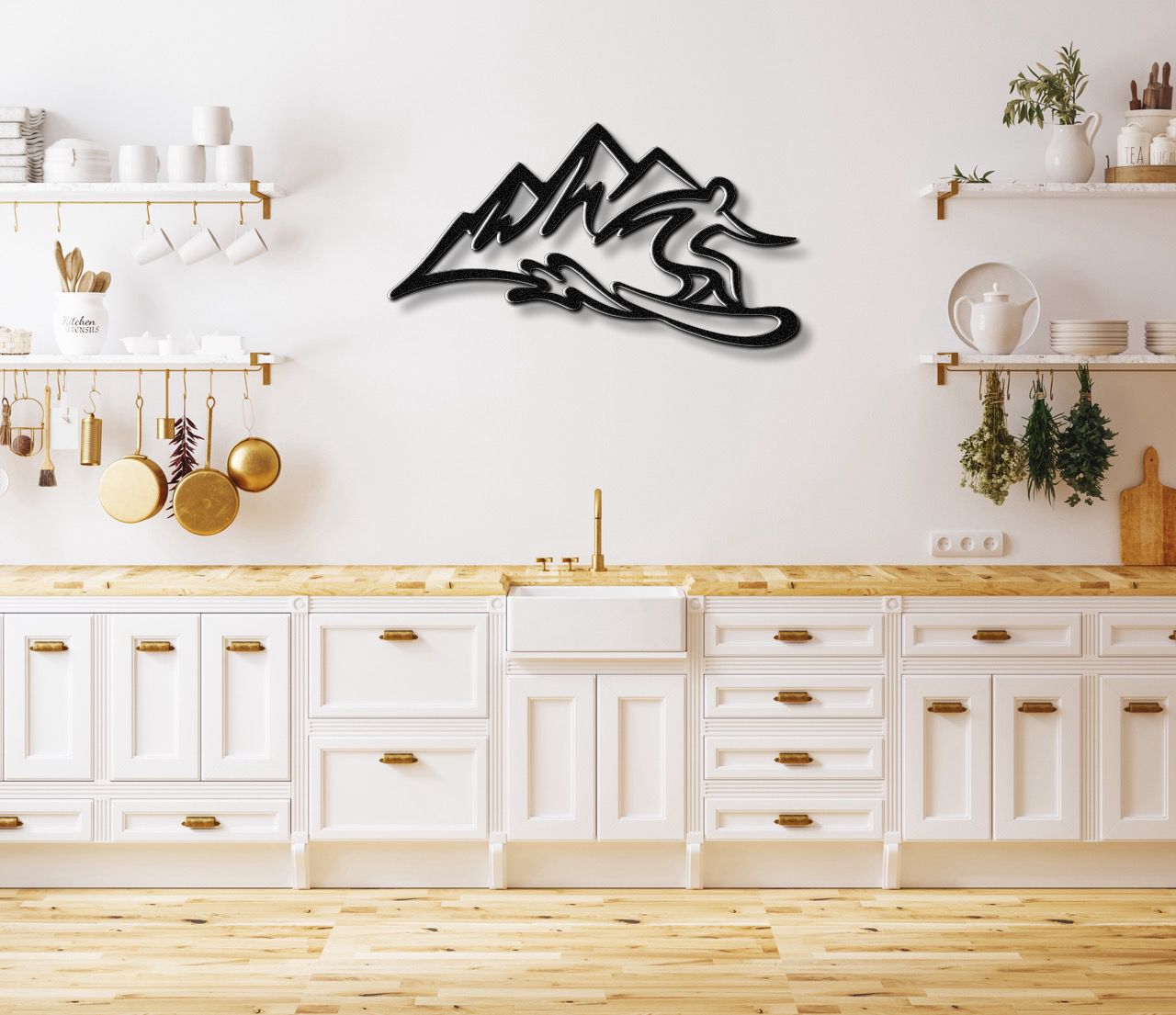 Snowboarder with Mountains Metal Wall Art