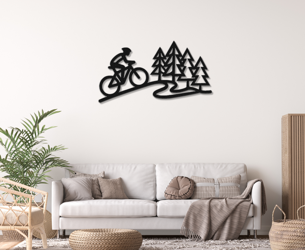 Cycling in the Pines Metal Wall Art