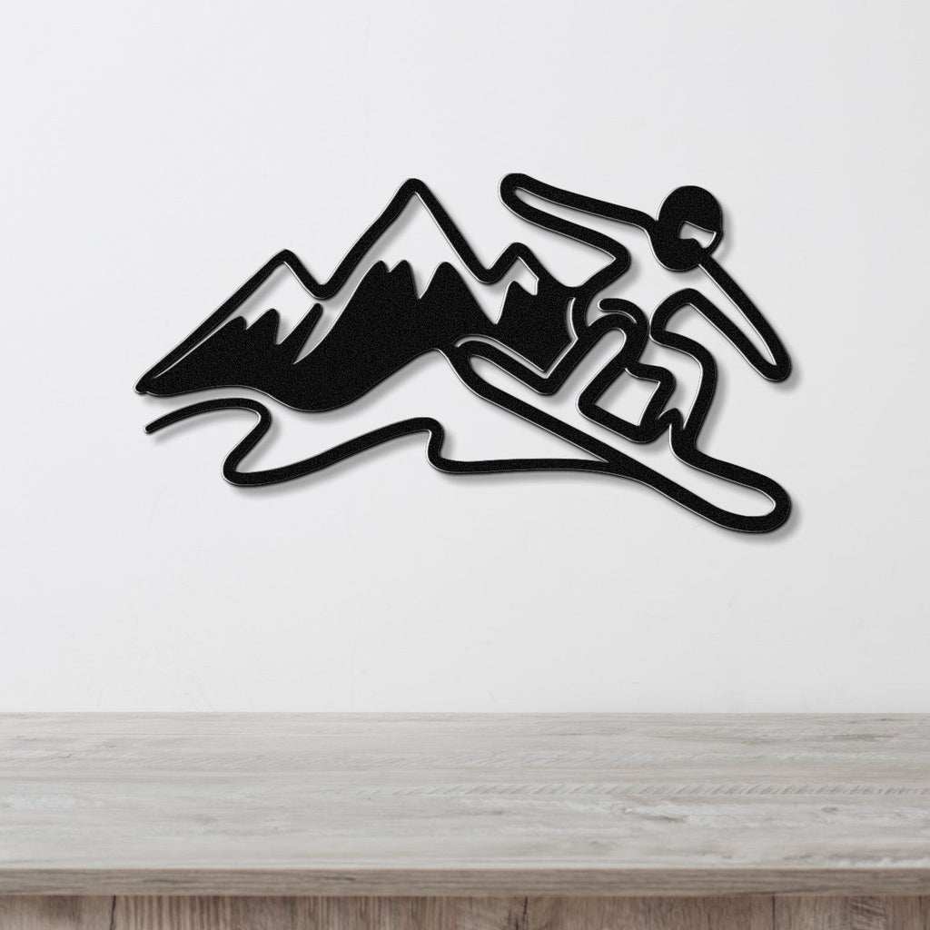 Snowboarder with Mountains Metal Wall Art