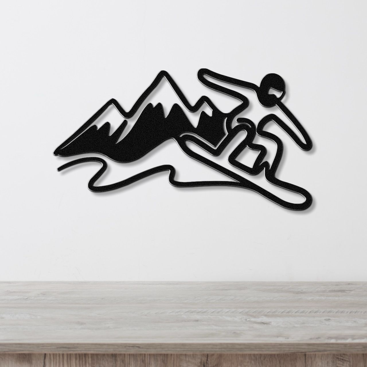 Snowboarder with Mountains Metal Wall Art