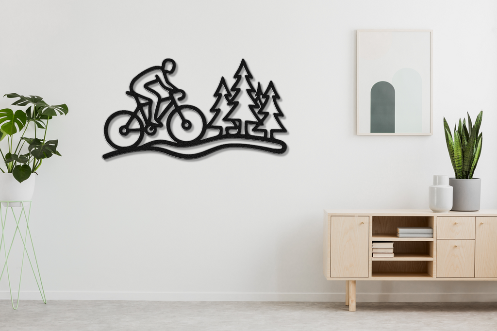Cycling in the Pines Metal Wall Art