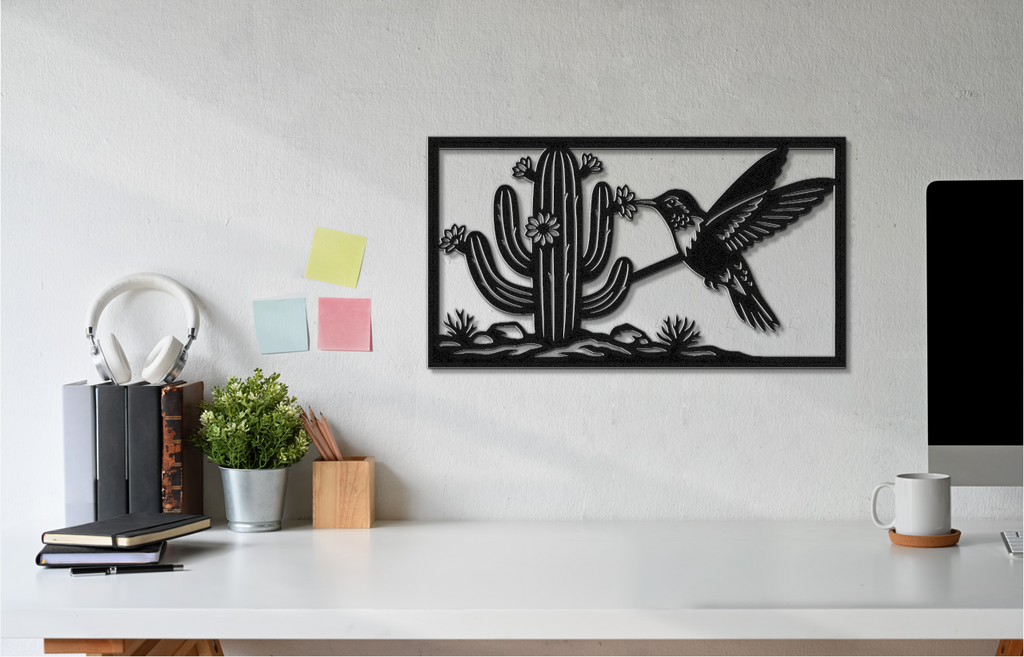 Hummingbird and Saguaro Metal Wall Art