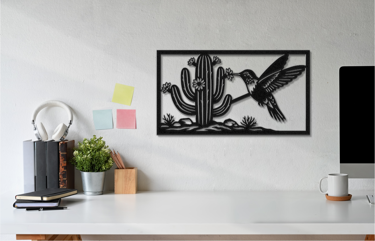Hummingbird and Saguaro Metal Wall Art