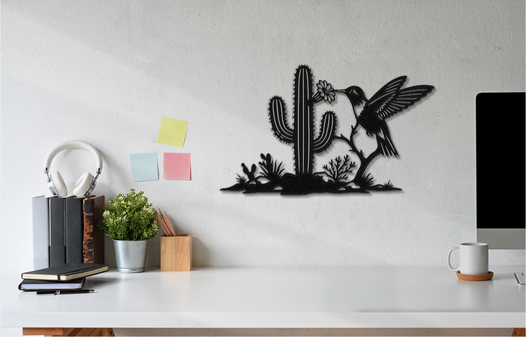 Hummingbird and Saguaro Metal Wall Art