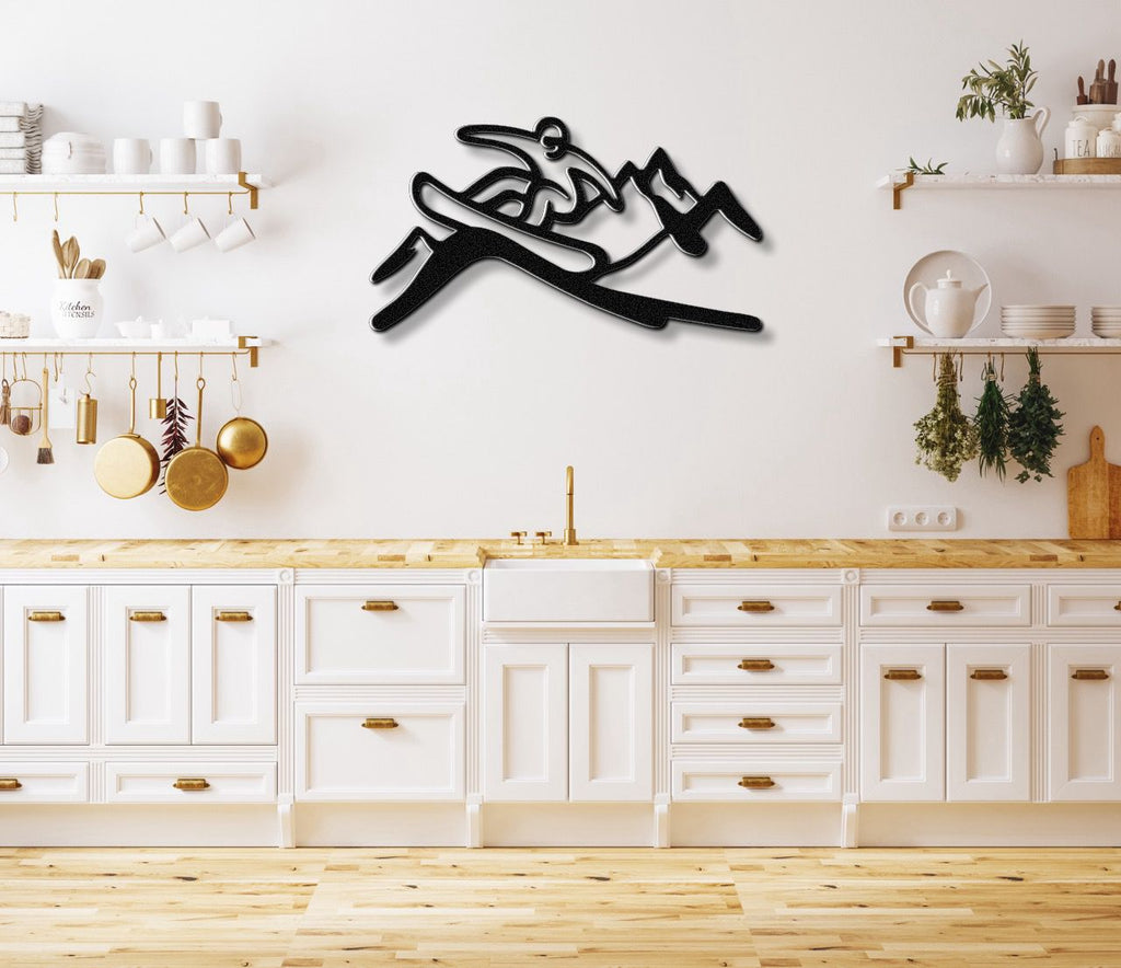 Snowboarder with Mountains Metal Wall Art