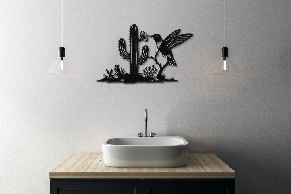 Hummingbird and Saguaro Metal Wall Art