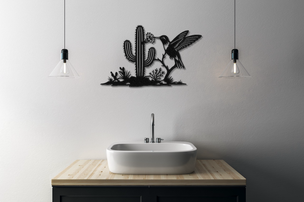 Hummingbird and Saguaro Metal Wall Art
