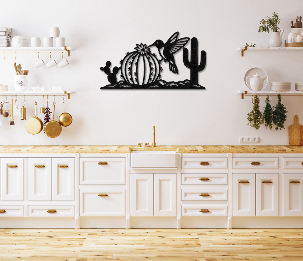 Hummingbird and Cactus Metal Wall Art