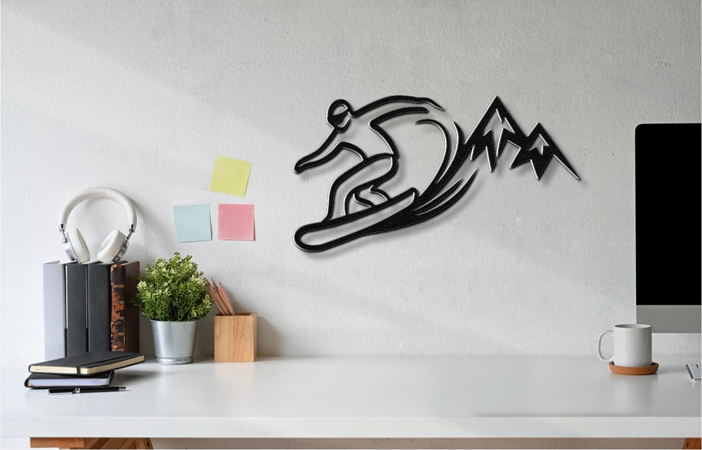 Snowboarder with Mountains Metal Wall Art