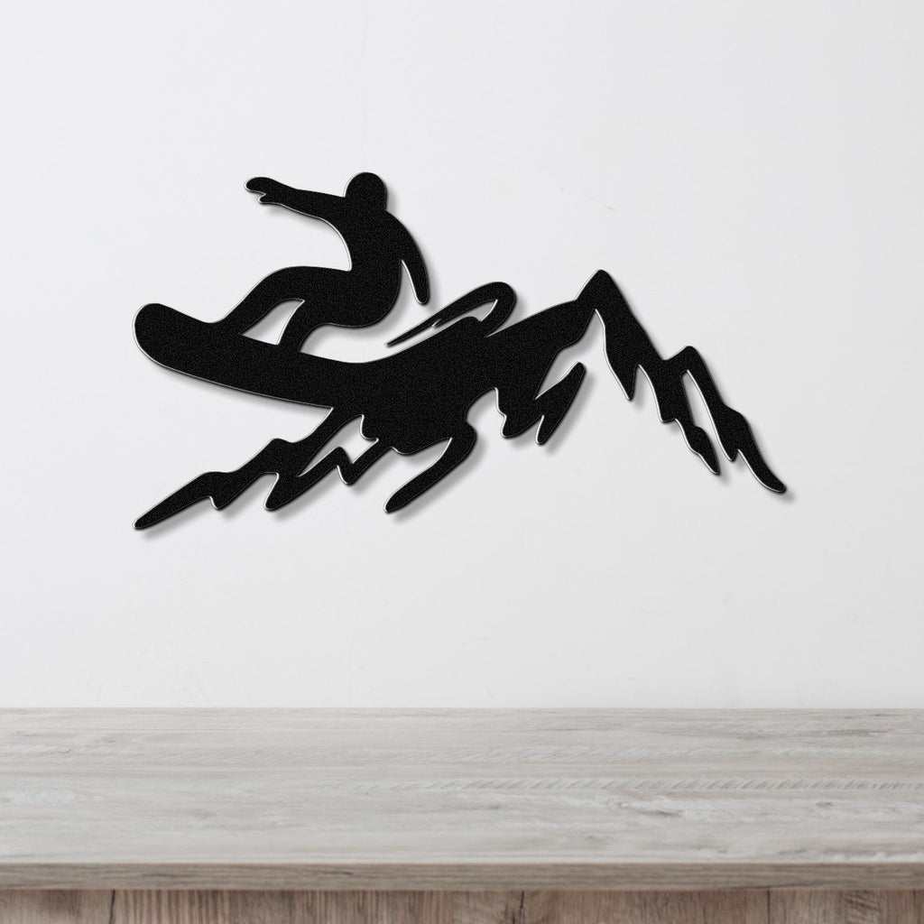 Snowboarder with Mountains Metal Wall Art