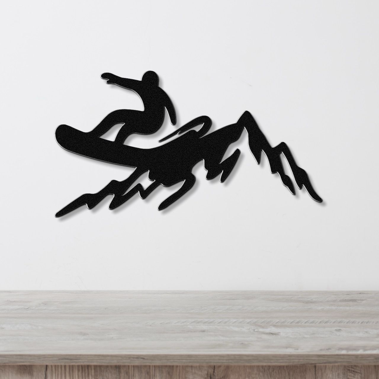 Snowboarder with Mountains Metal Wall Art
