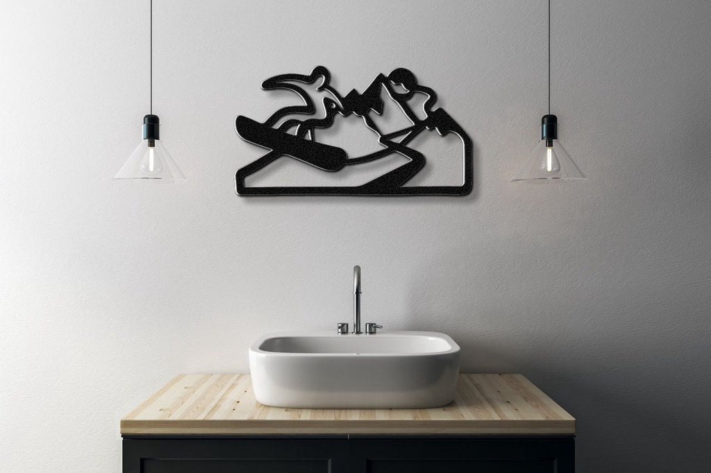 Snowboarder with Mountains Metal Wall Art