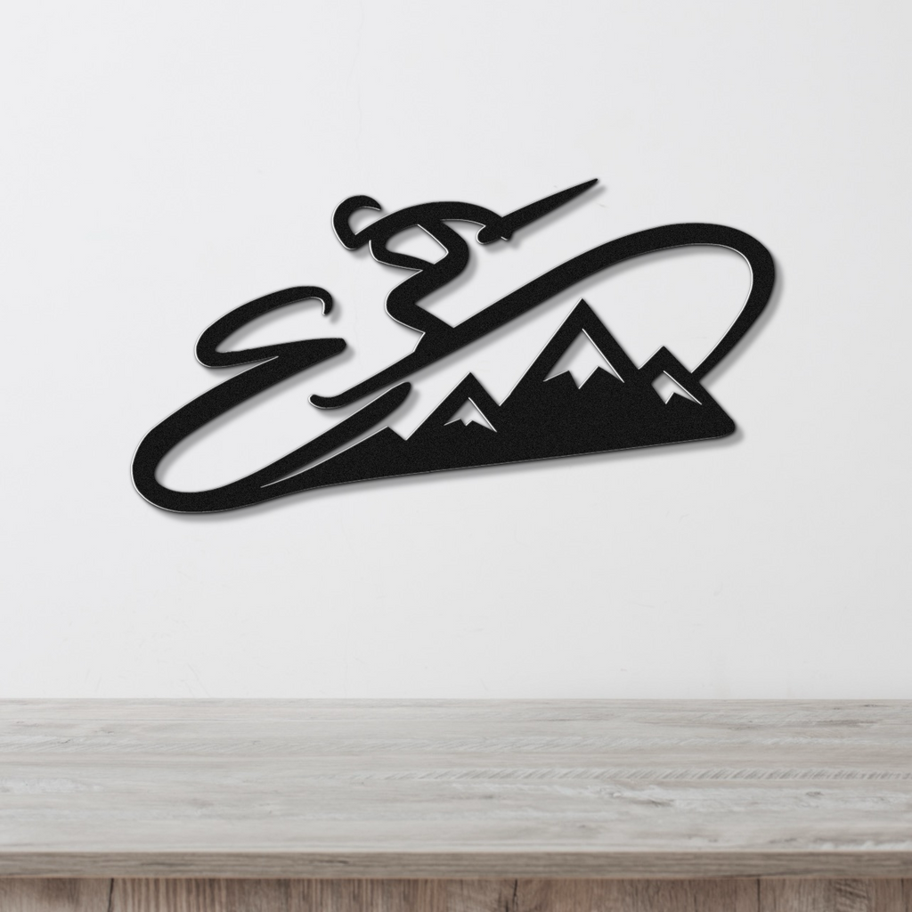 Skier and Mountain Metal Wall Art