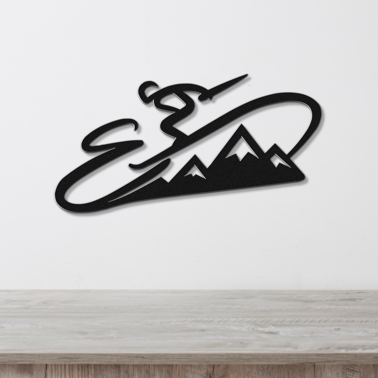 Skier and Mountain Metal Wall Art