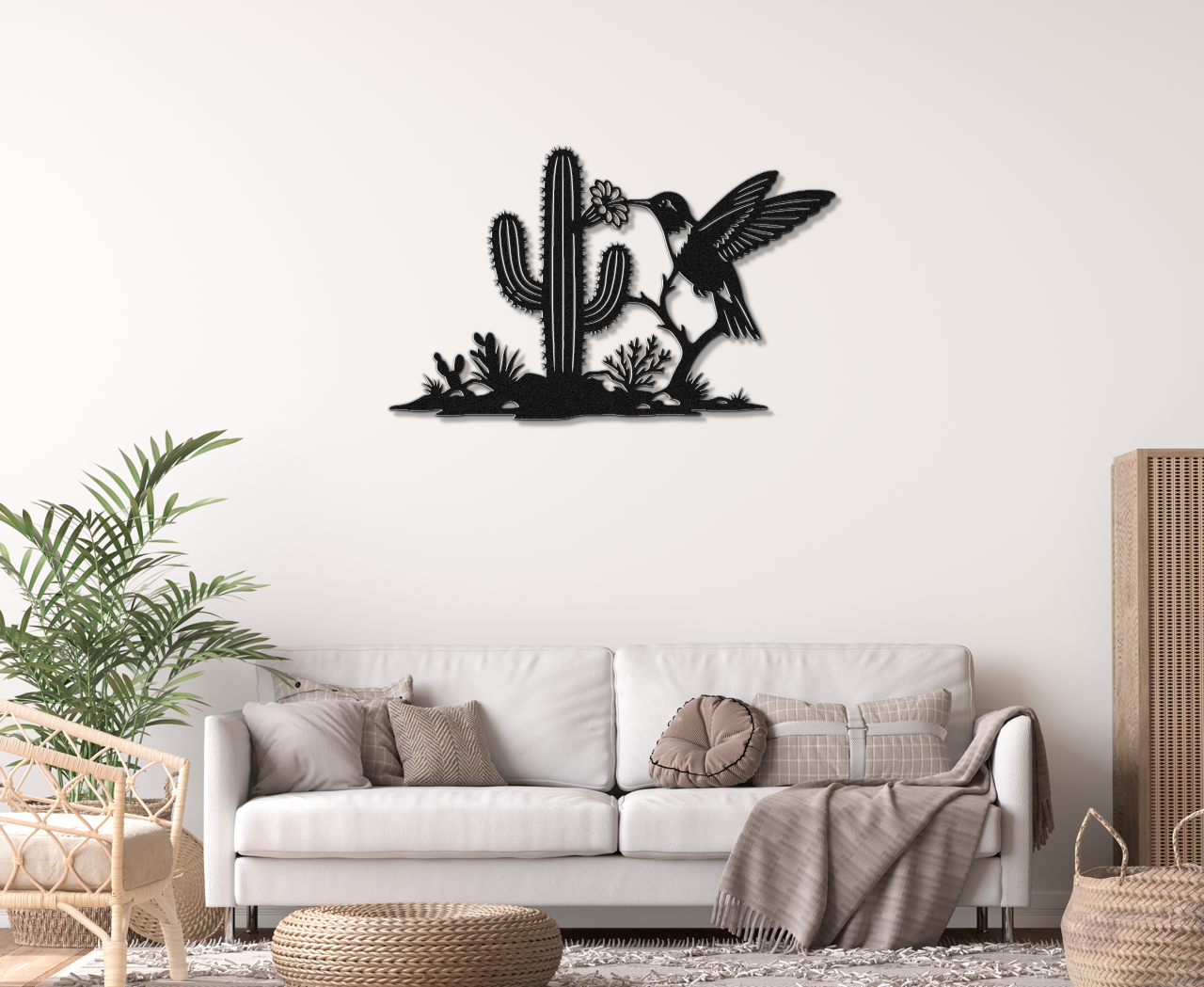 Hummingbird and Saguaro Metal Wall Art