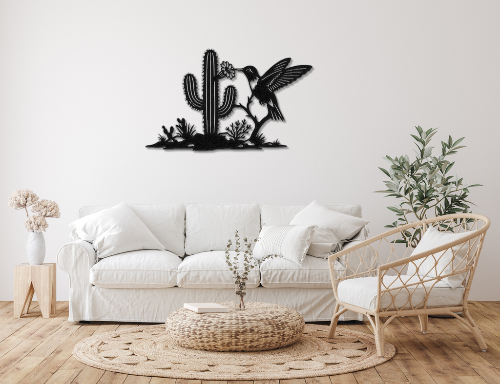 Hummingbird and Saguaro Metal Wall Art