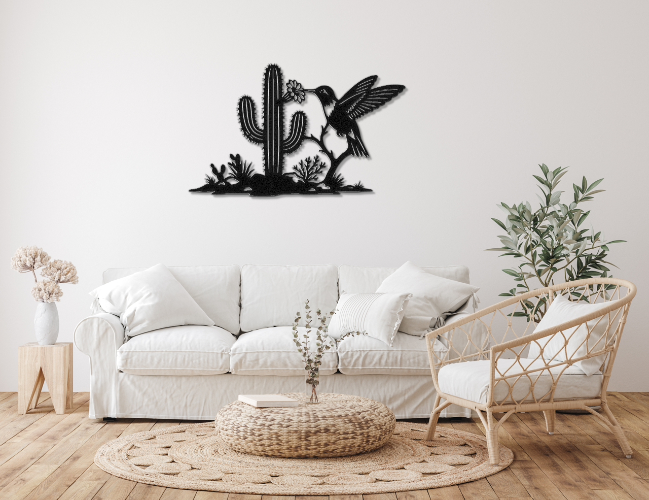 Hummingbird and Saguaro Metal Wall Art