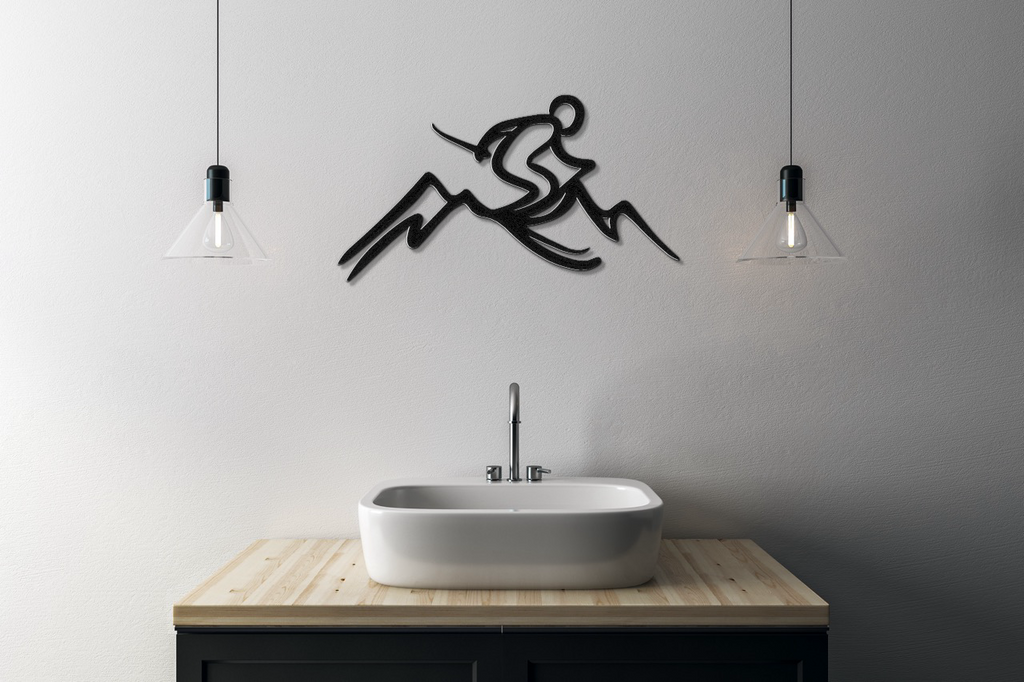 Skier and Mountain Metal Wall Art