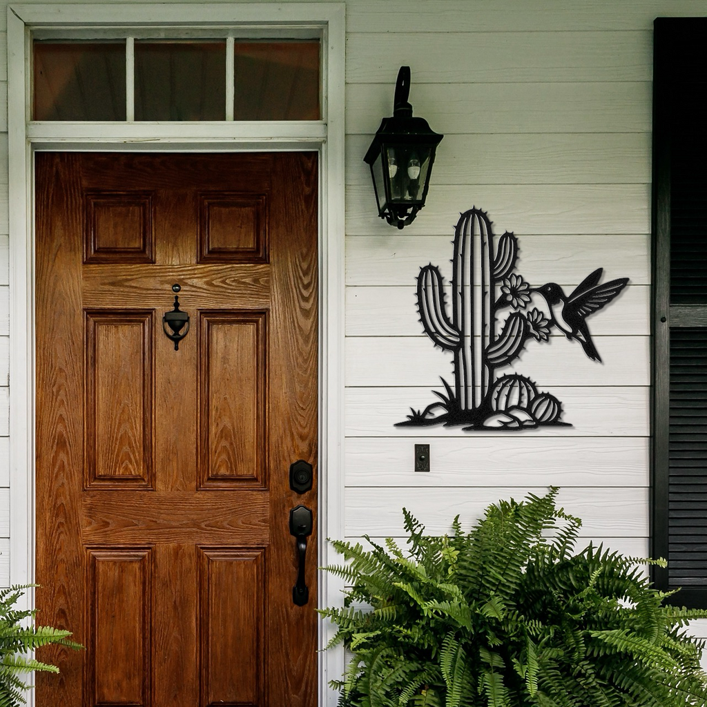 Hummingbird and Cactus Metal Wall Art