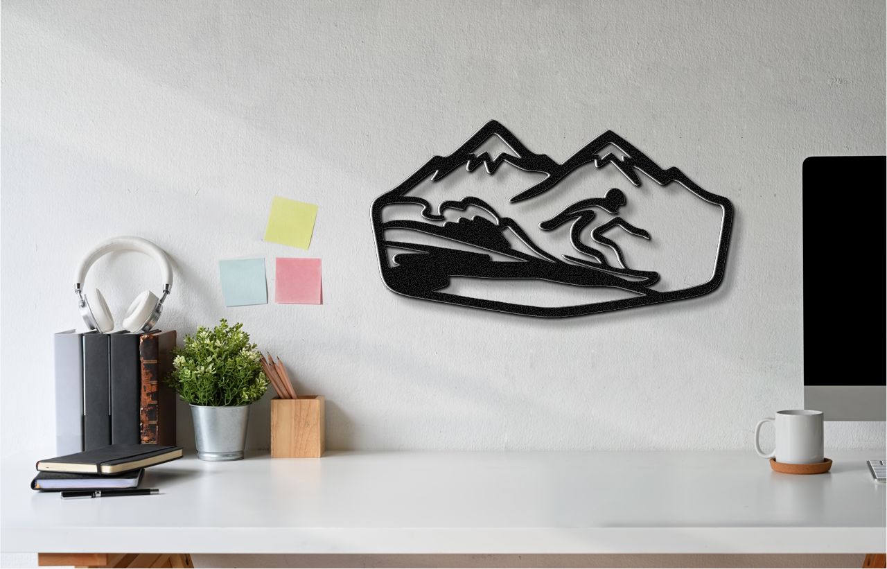 Snowboarder with Mountains Metal Wall Art