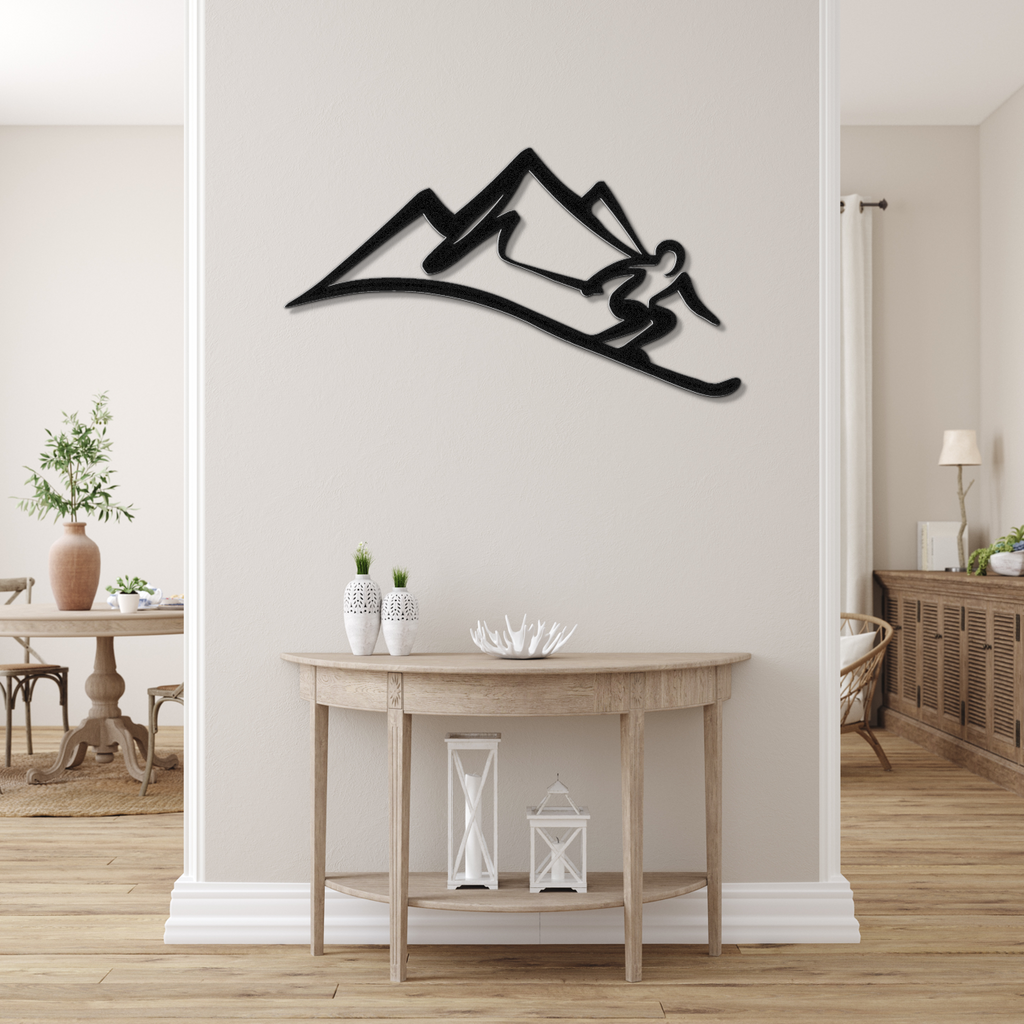 Skier and Mountain Metal Wall Art