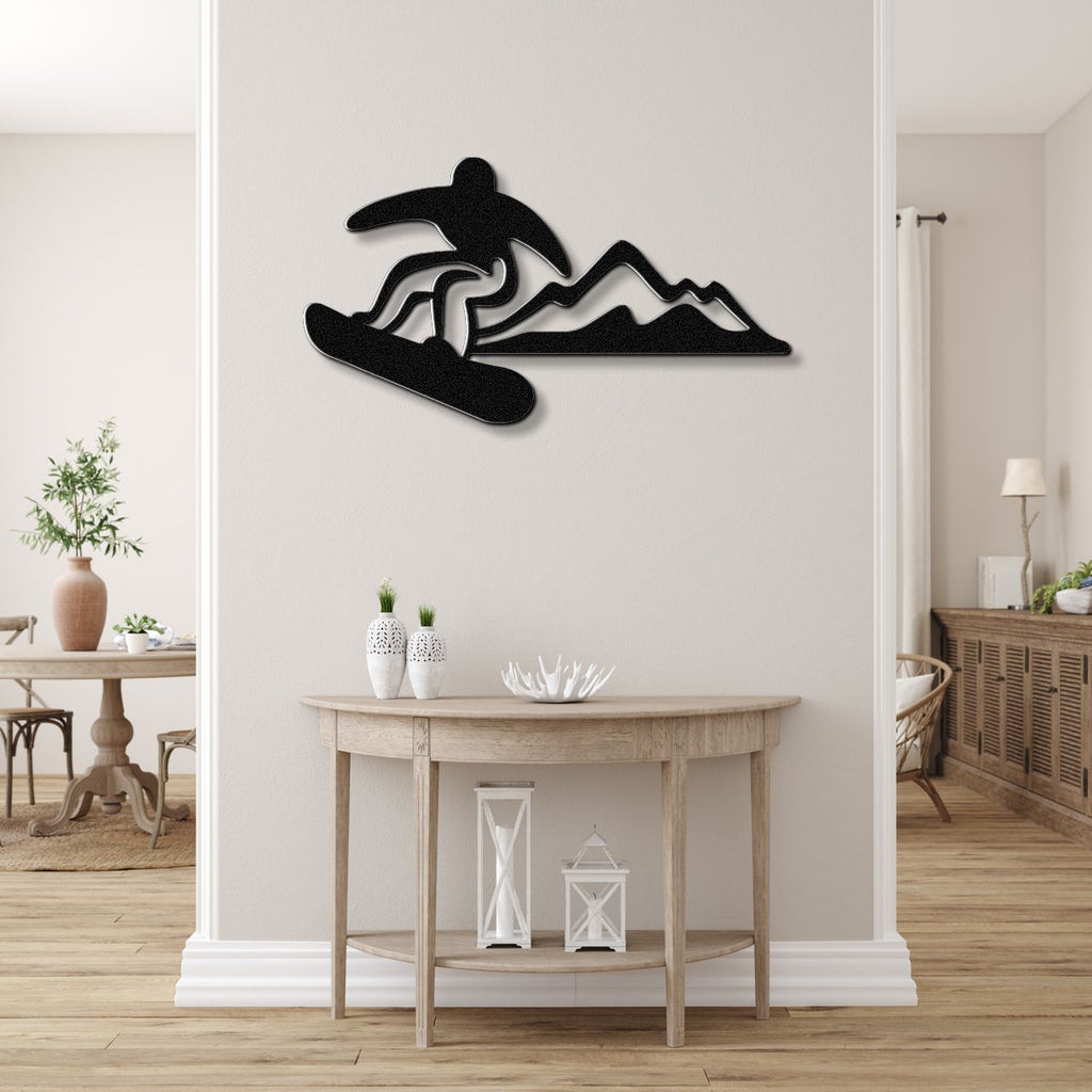 Snowboarder with Mountains Metal Wall Art
