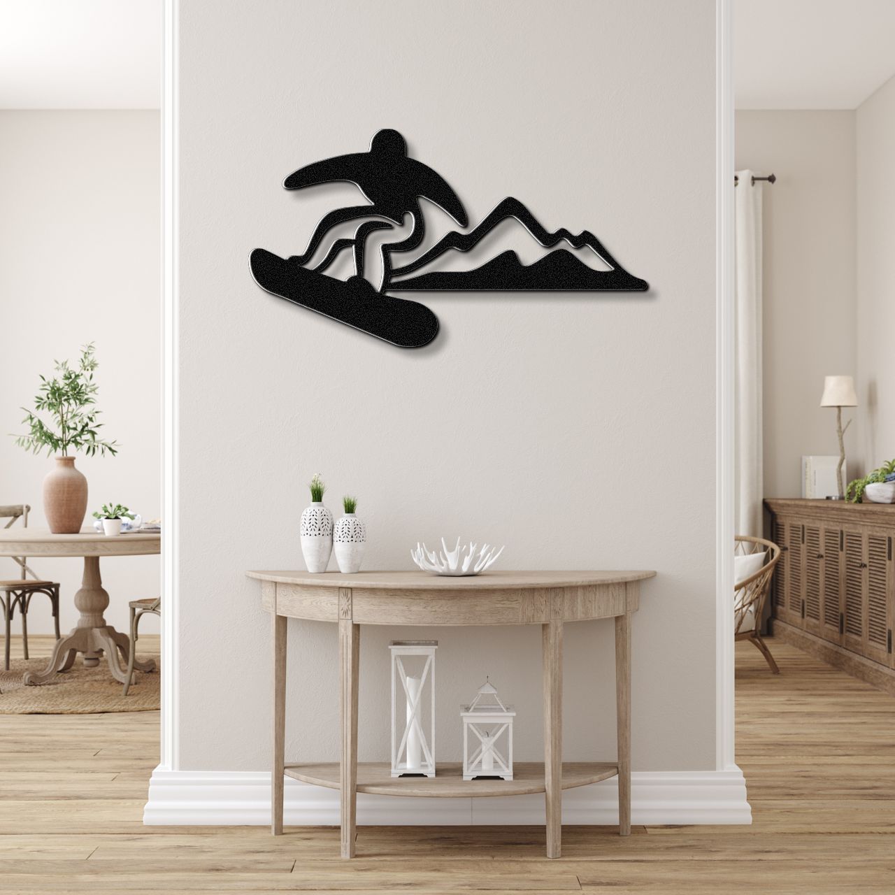 Snowboarder with Mountains Metal Wall Art
