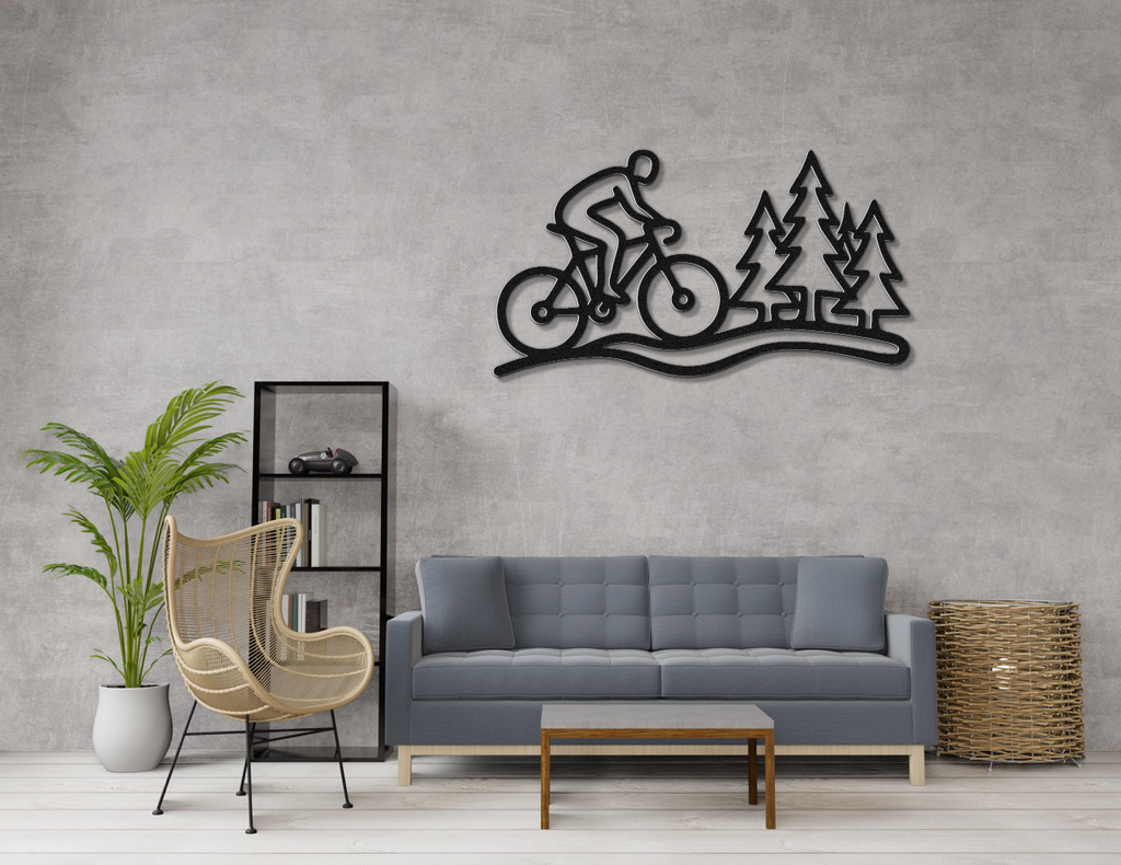 Cycling in the Pines Metal Wall Art
