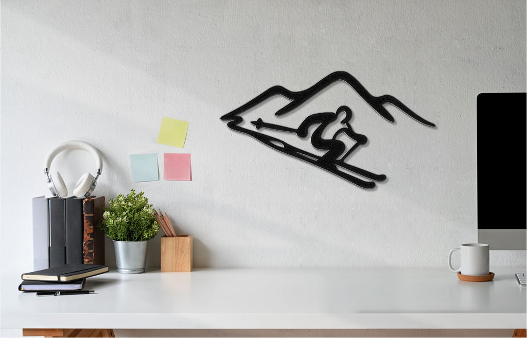 Skier and Mountain Metal Wall Art