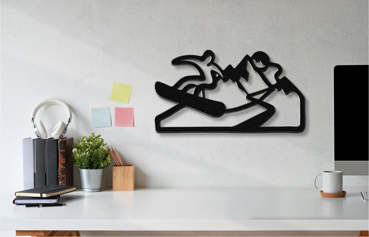 Snowboarder with Mountains Metal Wall Art
