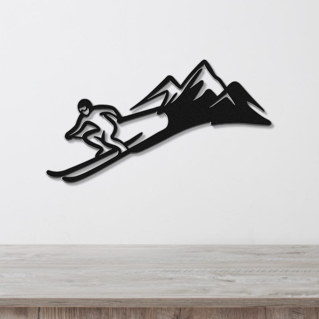 Skier and Mountain Metal Wall Art