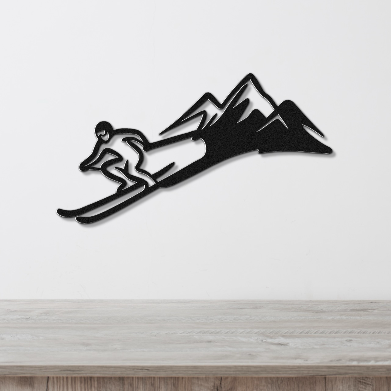 Skier and Mountain Metal Wall Art