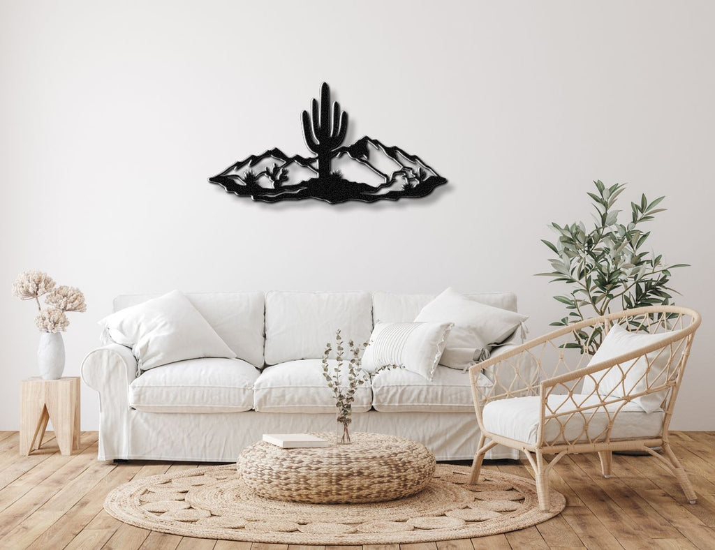Saguaro Cactus with Mountains Metal Wall Art